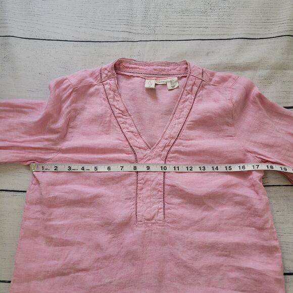 Joie Size S 100% Linen Light Pink 3/4 Sleeve Open Stitch Hem Detail Top - Picture 6 of 8